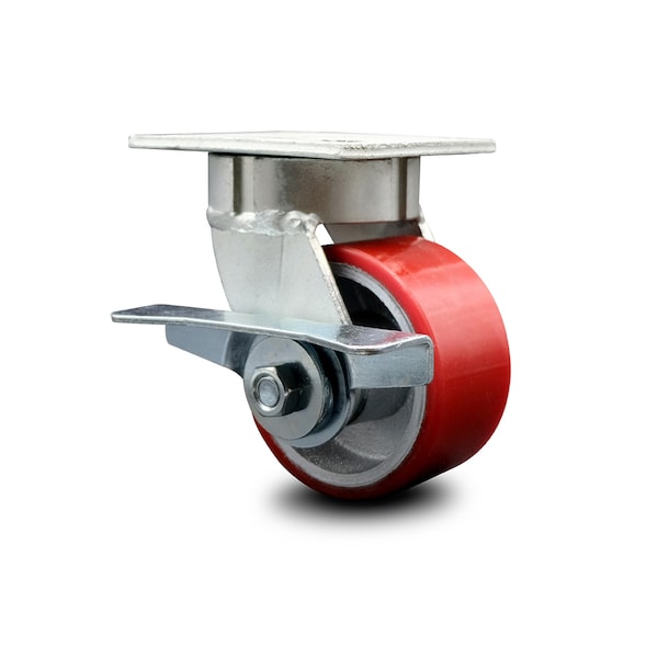 4 Inch Kingpinless Red Poly on Steel Wheel Swivel Caster with Brake SCC